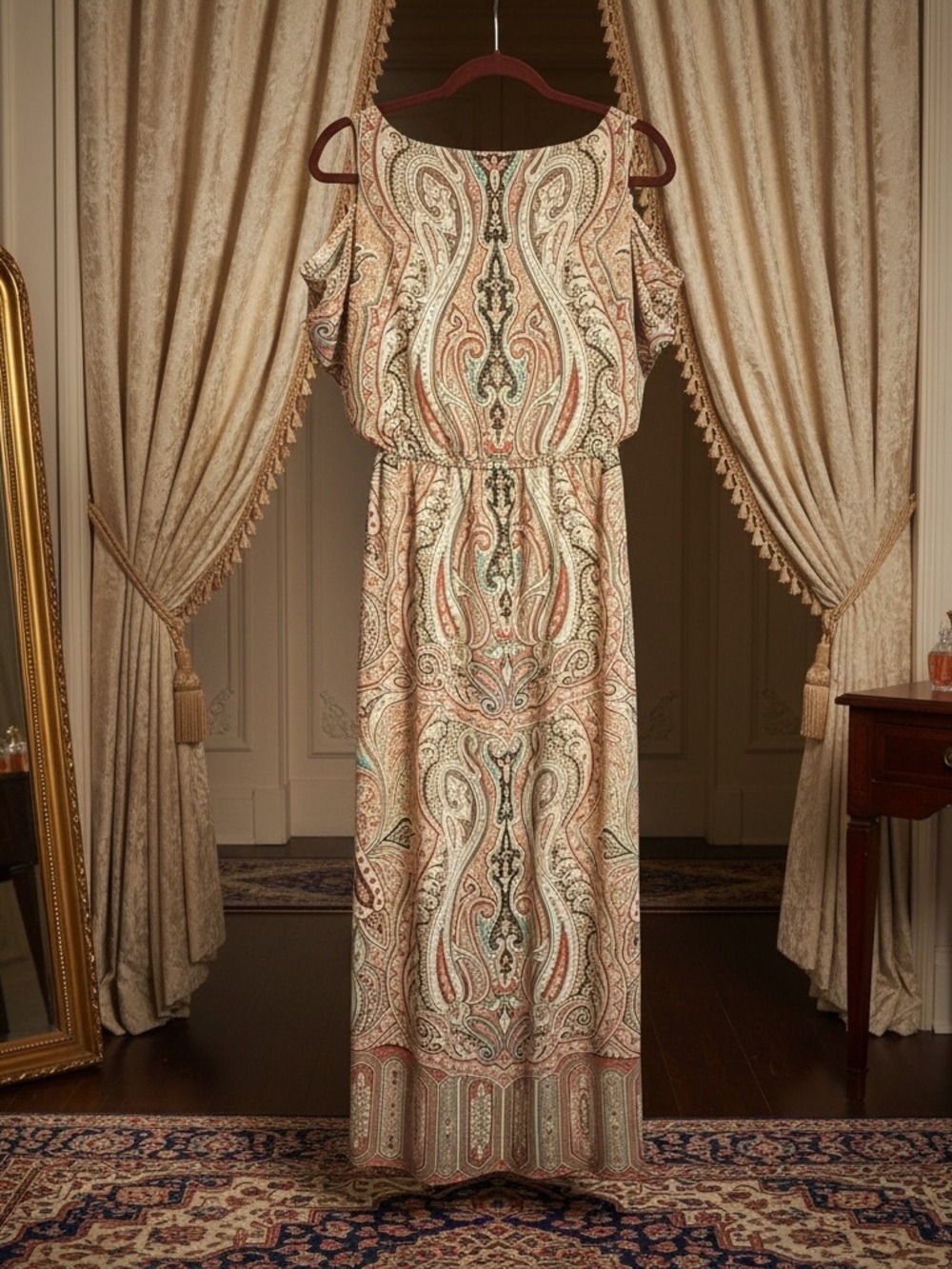 Chico's Peach Paisley Cold-Shoulder Midi Dress - Picture 9 of 10